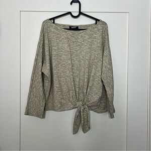 DKNY Sweater Top Womens Size M Gray Long Sleeve Tie Wrap Front Cropped